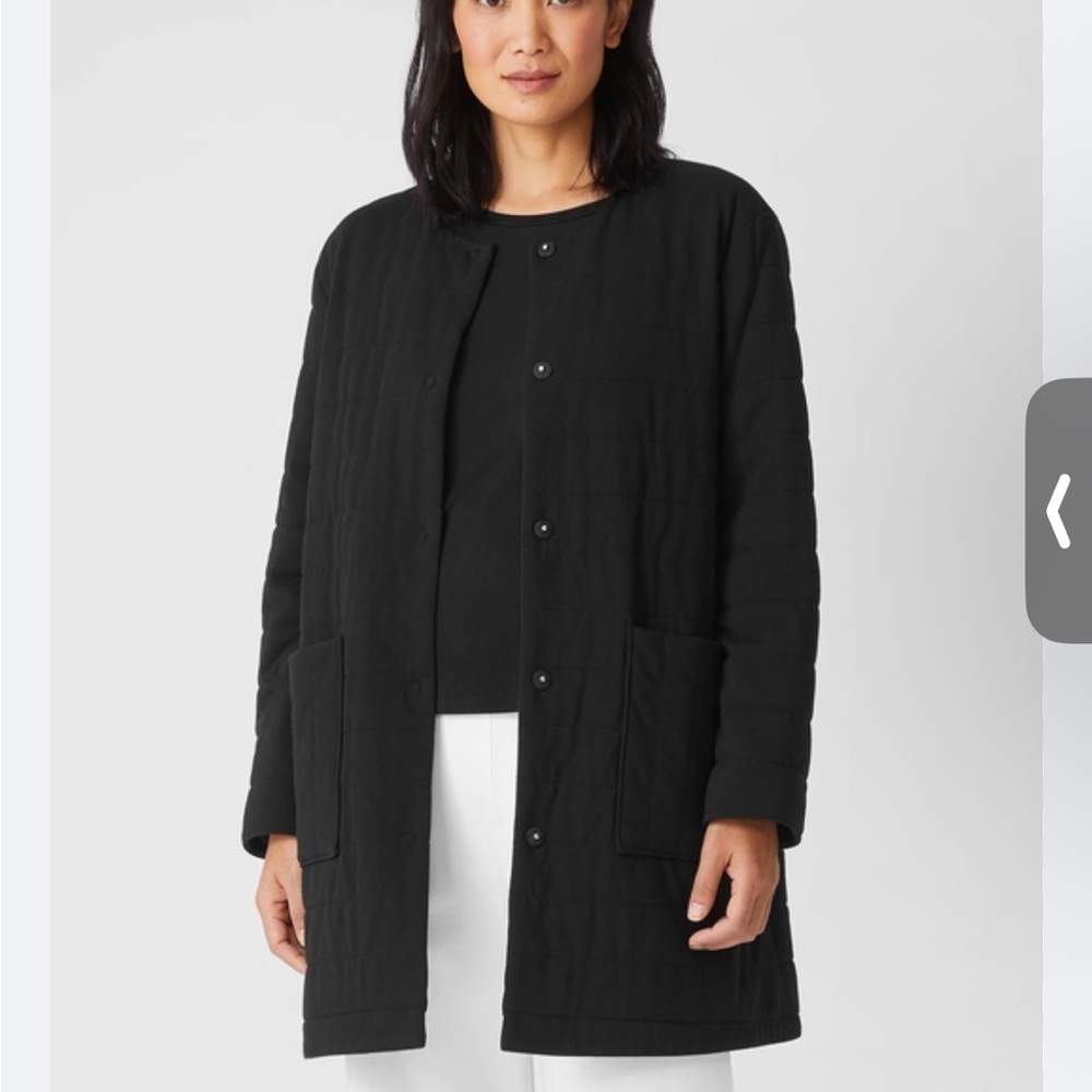 Eileen Fisher Traceable organic Cotton Quilted jacket buttons oversized medium